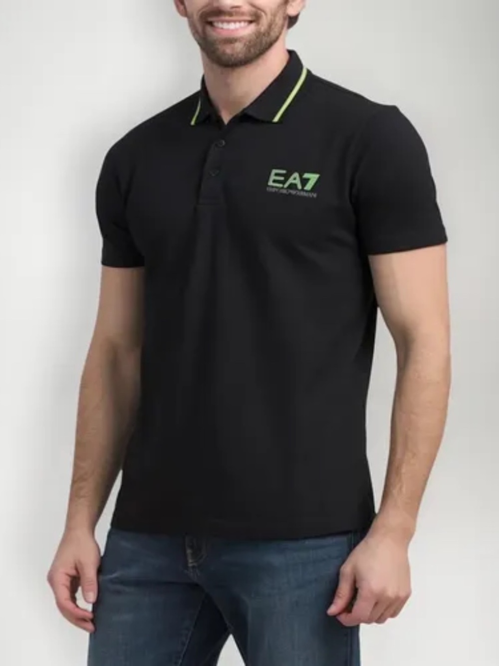 Emporio Armani Men's Black Polo with Neon Trim